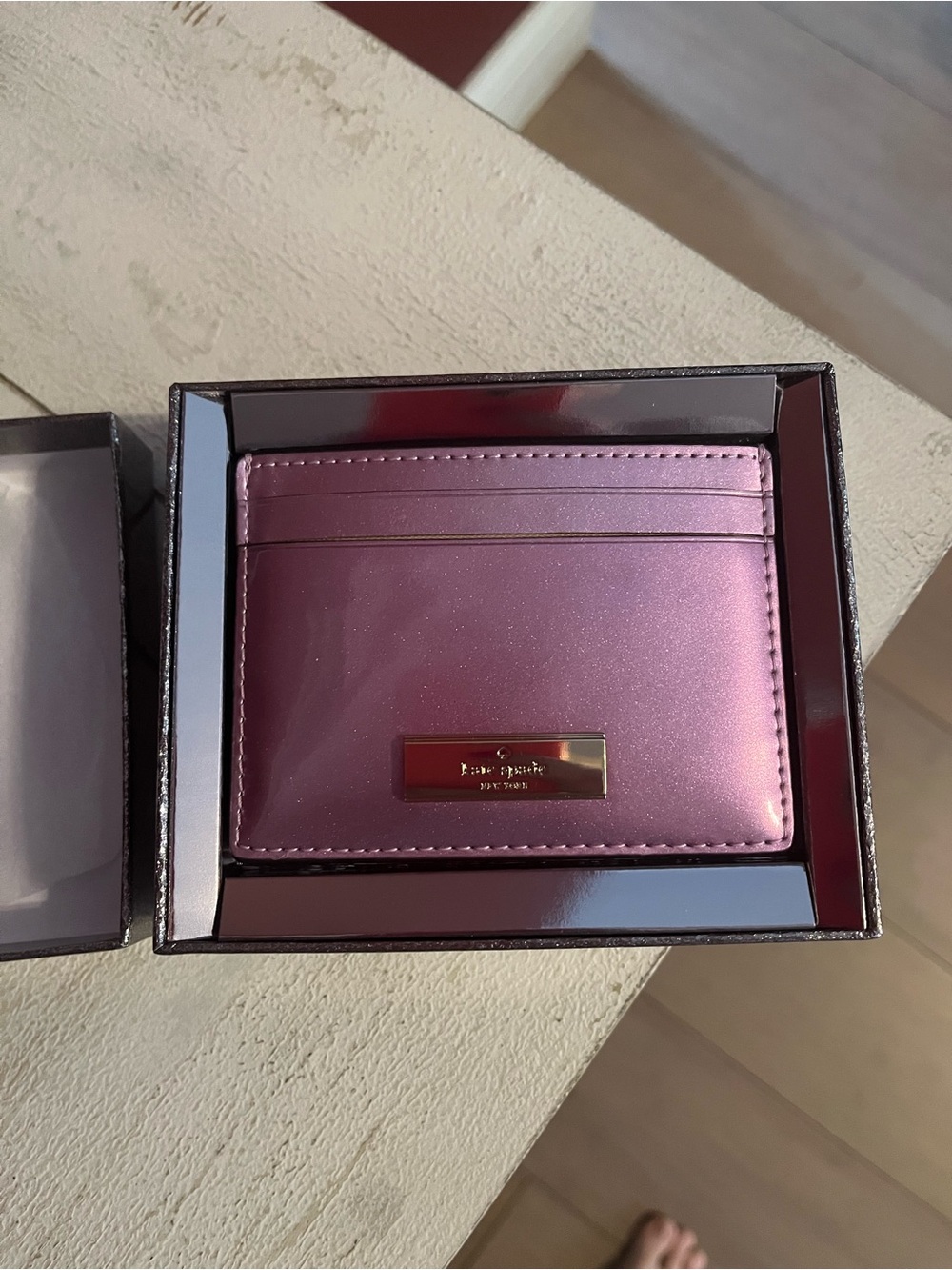 Kate Spade Quartz Pink Card Case with Gold Plaque